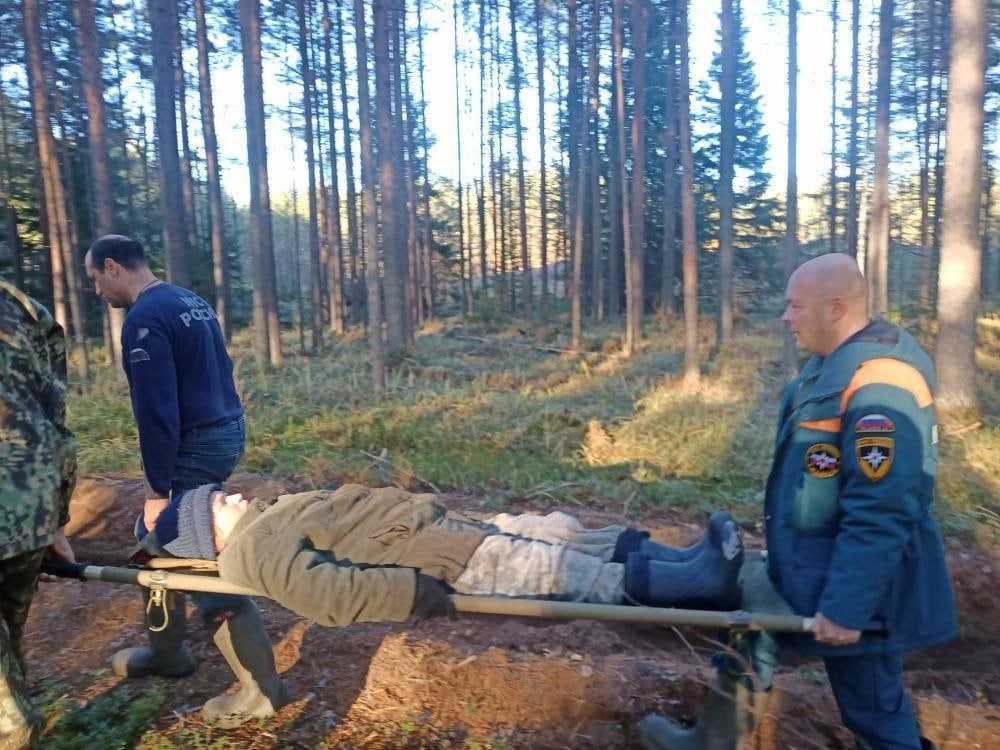 3 километра на носилках по болотам: кировские спасатели вынесли женщину повредившую ногу