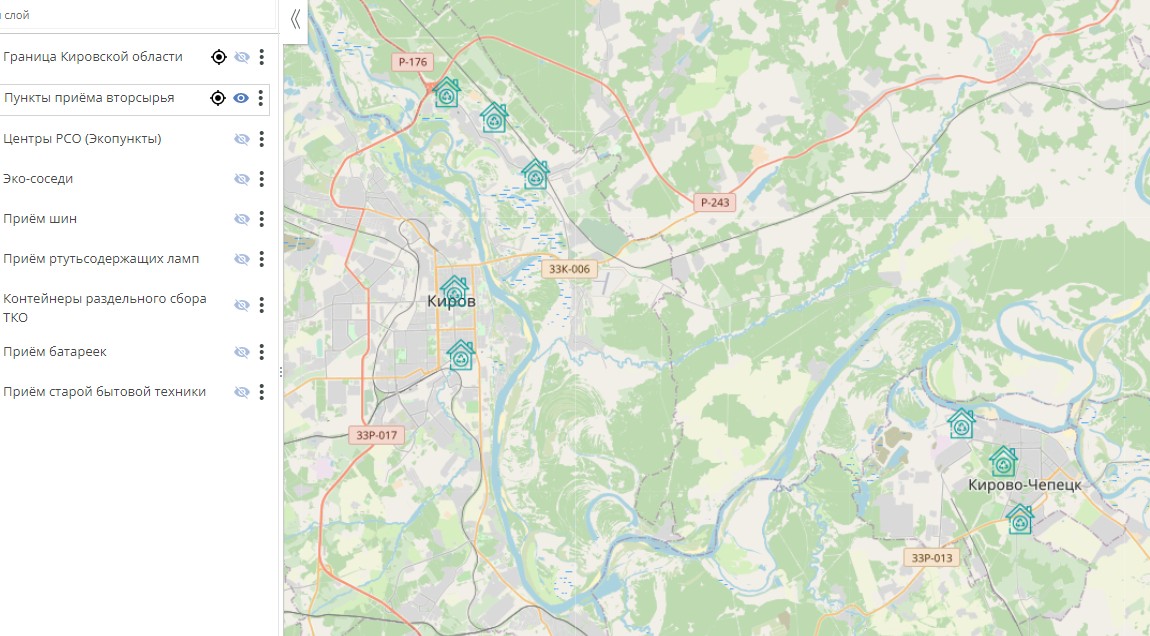 В геоинформационной системе «Экология» появился новый слой «Раздельный сбор отходов»