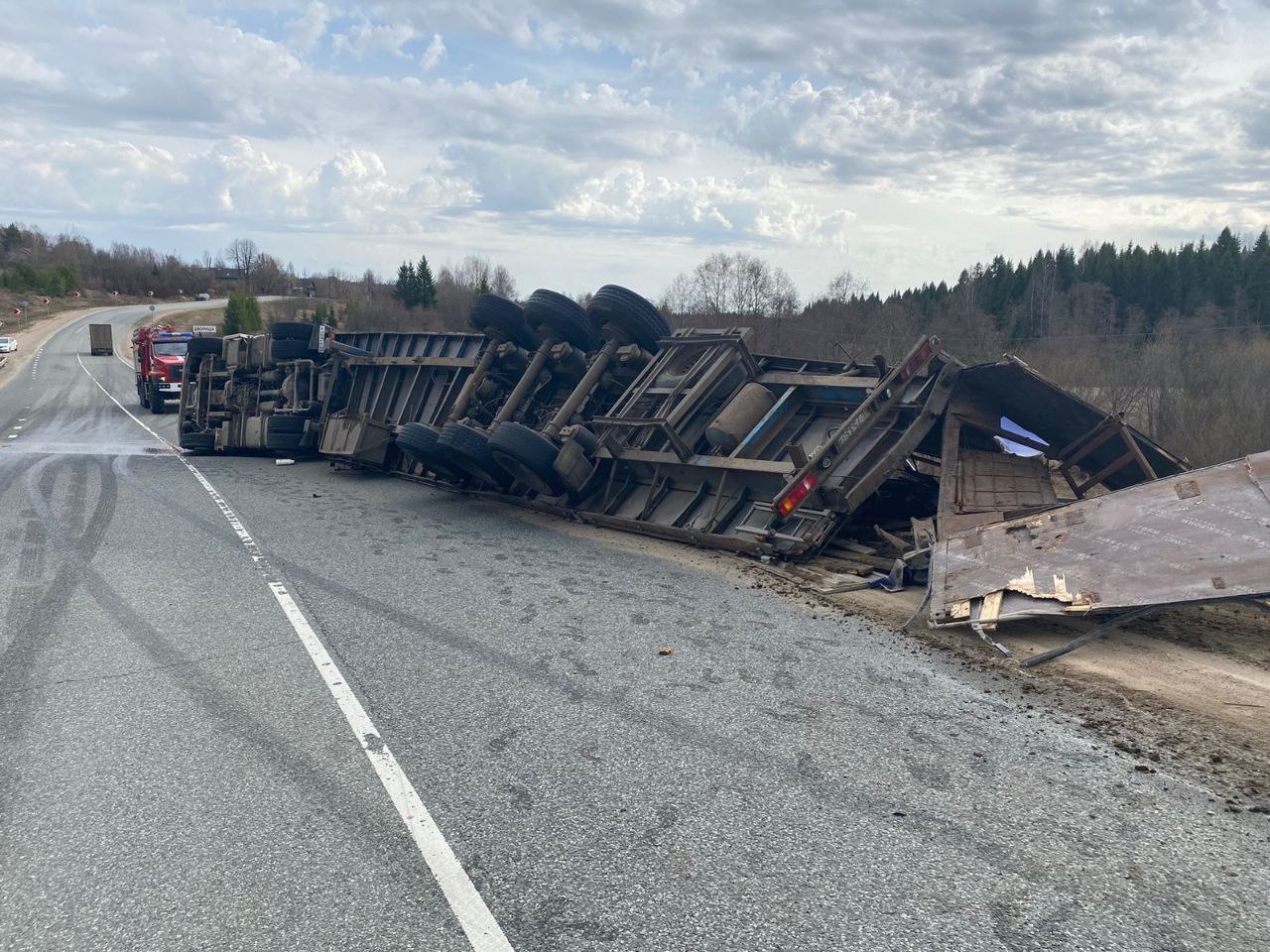 В Сунском районе опрокинулся грузовик КамАЗ, перевозящий коров