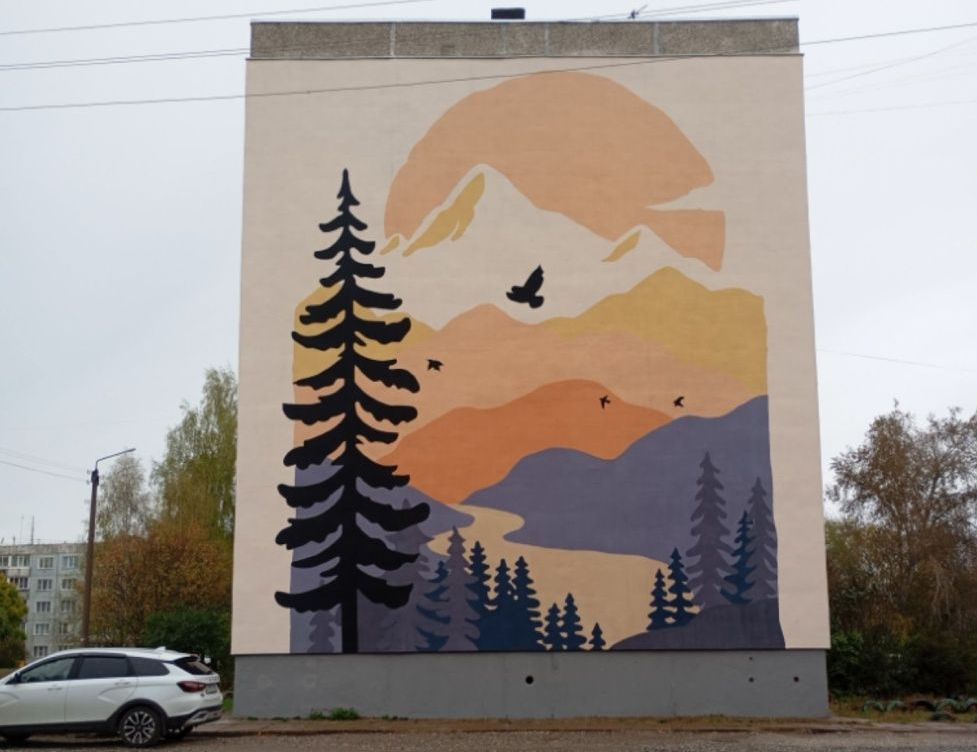 На фасаде дома в Долгушино появился мурал