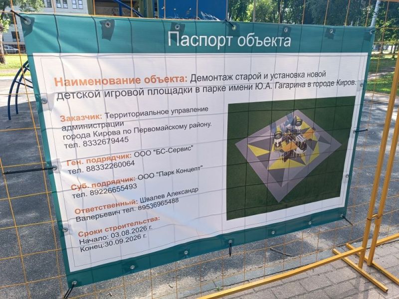 В Кирове установят новую детскую площадку в парке Гагарина
